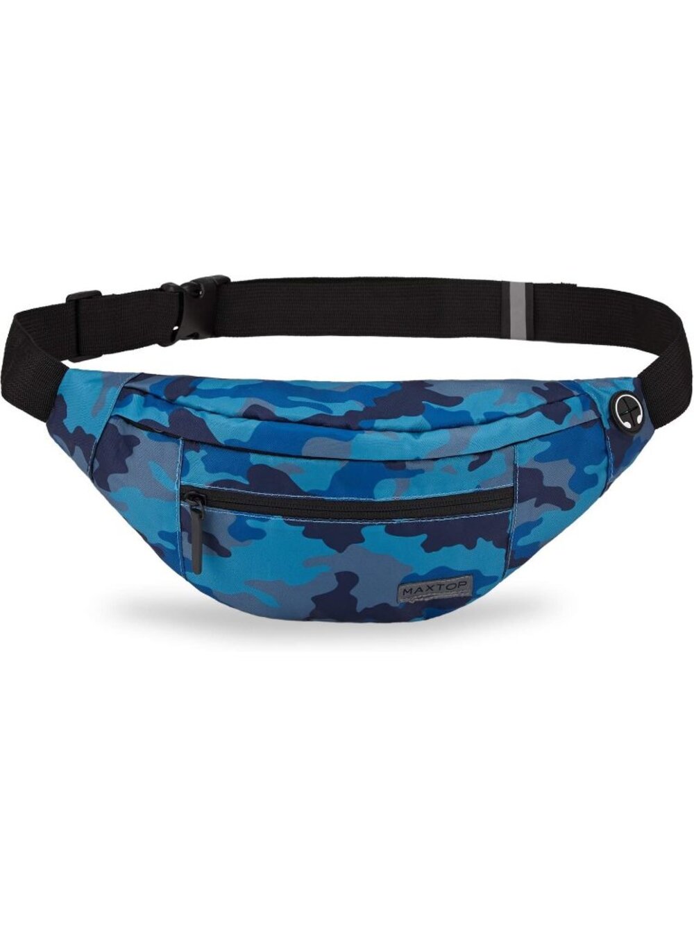 Men's Camo Blue Large Crossbody Fanny Pack With 4-Zip Belt Bag Waist Pack